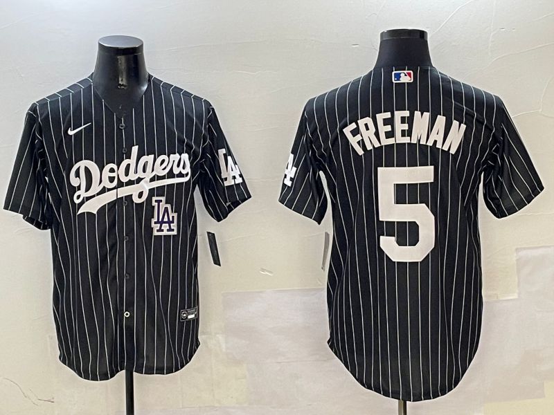 Men Los Angeles Dodgers #5 Freeman Black Stripe Jointly Name 2025 Nike MLB Jersey style 12